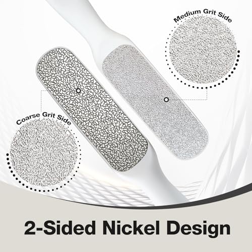 Double-Sided Nickel Foot File, Callus Remover Pedicure Exfoliator (White) White