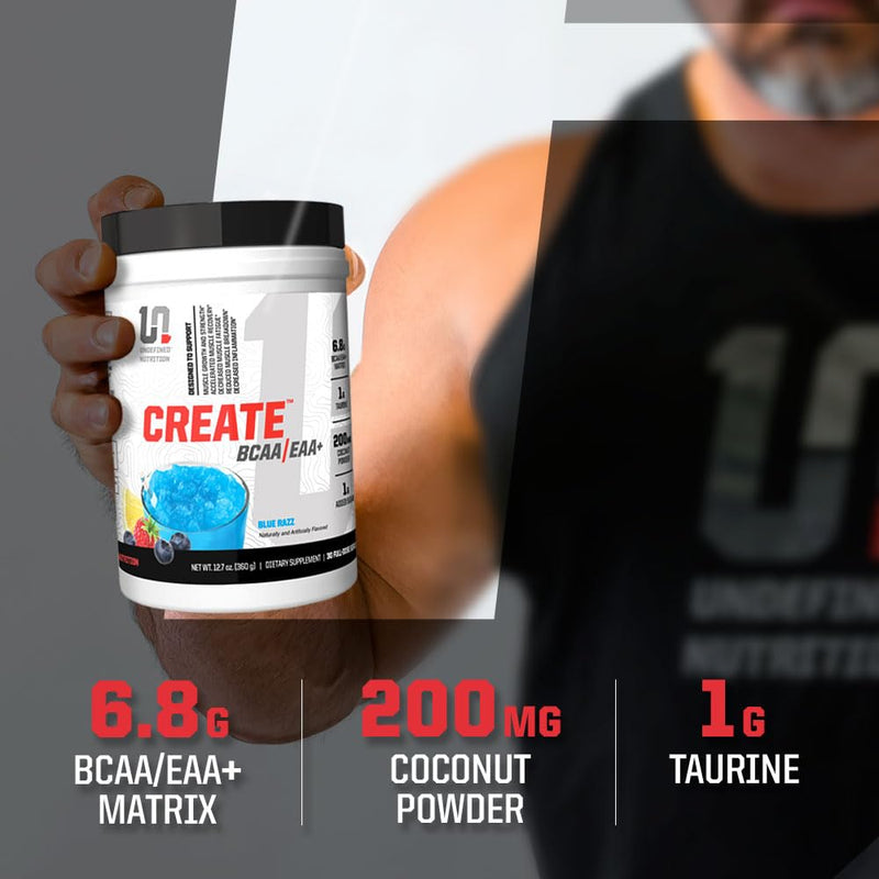Undefined Nutrition Create BCAA/EAA+ by Brian Shaw -Muscle Recovery & Endurance, 6.8g BCAA/EAA Matrix -Full Spectrum BCAA + Essential Amino Acids Supplement – 30 Servings (127 oz, Orange Citrus) 12.7 Ounce (Pack of 1)