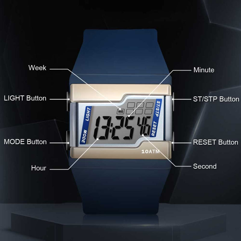10 ATM Water Resistant Digital Wristwatch for Swimming and Diving with Multiple Functions of Lap Stopwatch, Alarm Clock, Calendar and Backlight - BeesActive Australia