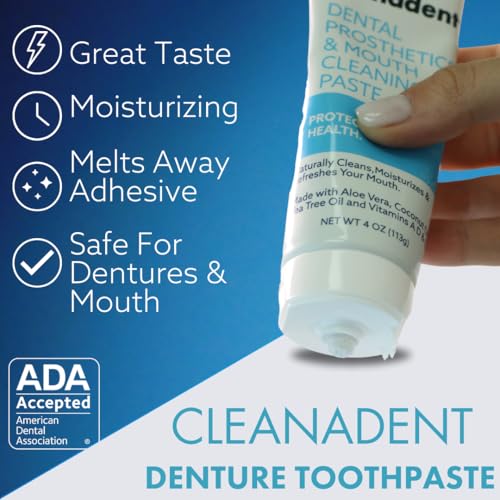 Dr. B Dental Solutions Cleanadent Denture and Gum Toothpaste, ADA Accepted All-Natural Denture Toothpaste for Adults - Removes Odors, Stains and Adhesives - 4 oz (2 Pack) 4 Fl Oz (Pack of 2)