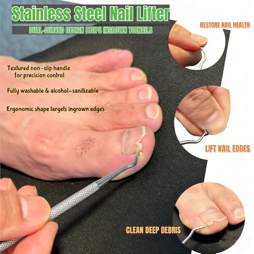 Heavy Duty Metal Toe Nail Files for Thick Nails & Ingrown Lifter-GJYT4 Black Silicone+Silver Lifter