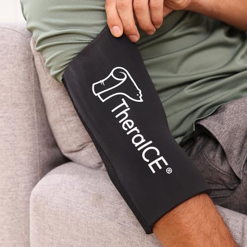 TheraICE Elbow Ice Pack Wrap, Tennis Elbow Compression Sleeve, Women & Men Black Large/X-Large