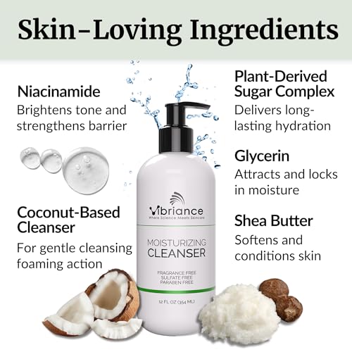 Vibriance Moisturizing Cleanser, Oil-to-Foam Face Wash with Niacinamide, Shea Butter for Mature Skin - Hydrating Gentle Facial Cleanser, Sensitive Face Wash, Sulfate-Free, 12 fl oz