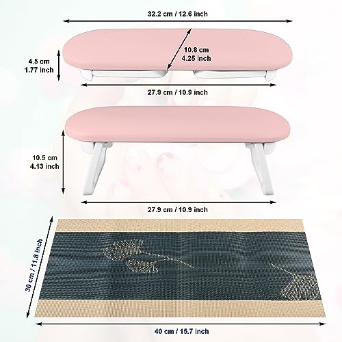 Diesisa Nail Arm Rest, Foldable PU Leather Nail Hand Rest For Nails Tech Pink