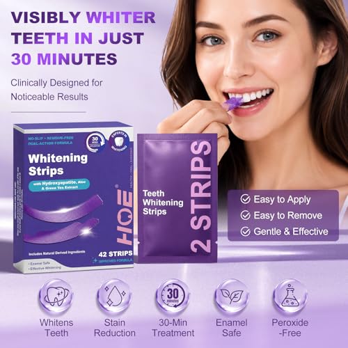 42 Strips Teeth Whitening Strips, Hydroxyapatite-Infuse White Strips, Non-Sensitive Tooth Whitener with Soothing Natural Ingredients, Enamel-Safe 42 Count (Pack of 1)
