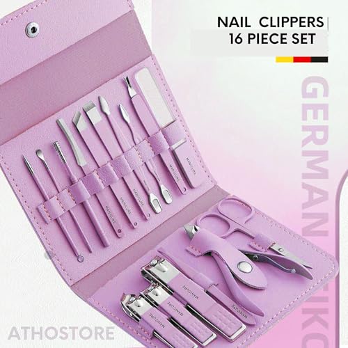 Generic 16 in 1 Manicure Kit Stainless Steel Manicure Pedicure Set Professional Travel Manicure Set Nail Clipper Set (Purple) Purple