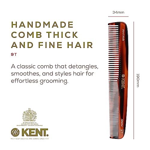 Kent 9T Tortoiseshell Fine and Wide Tooth Comb - Large Handmade and Saw-Cut Detangler for Wet Hair - Durable Grooming for Men and Women - Made in England 6 Pack Brown