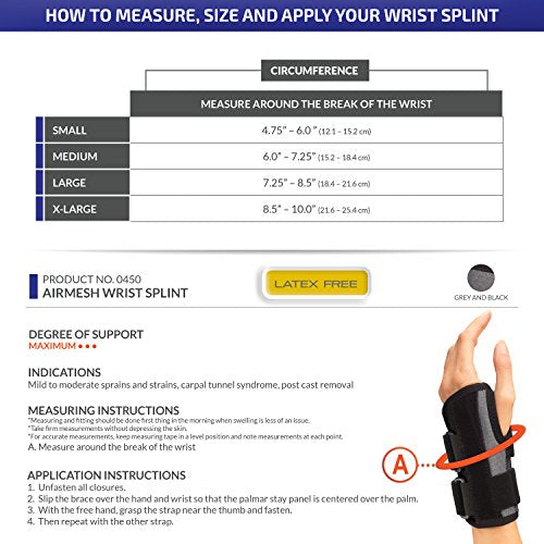 Champion Wrist Splint, Universal Fit, Maximum Support, Airmesh Fabric, Black, Medium (Left Hand) Medium (Left Hand)