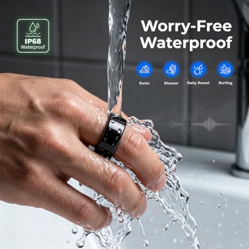 XUV Smart Health Ring, IP68 Waterproof Fitness Tracker with Ring Cover, Heart Rate and Sleep Monitoring, Step Counting, No Subscription Fee, Compatible with iOS and Android (Black, 9) Black
