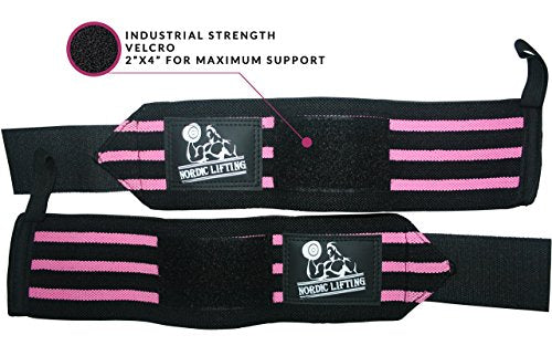Nordic Lifting Elbow Compression Sleeves (1 Pair, Medium) and Wrist Wraps (1 Pair/2 Wraps) Pink