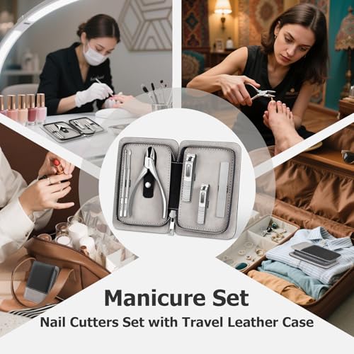 Manicure Set, Nail Cutters Set with Travel Leather Case, Silver