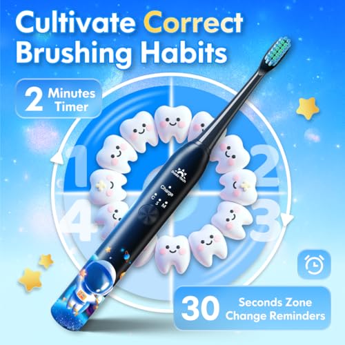 DADA-TECH Kids Electric Toothbrush Astronaut (DT-KE7 Black) + Water Flosser (W2 Blue‌‌)