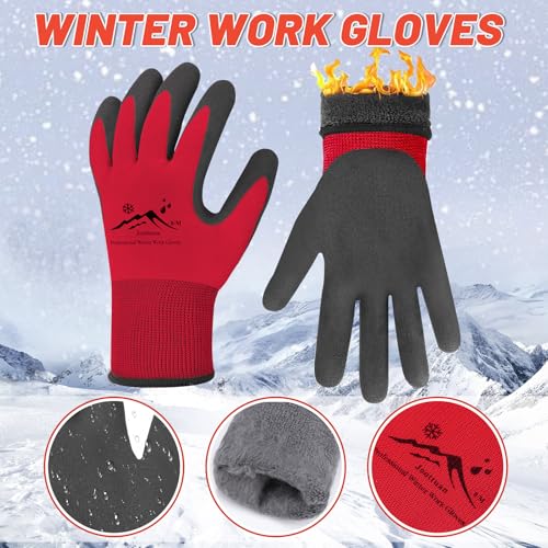 Winter Work Gloves Thermal Insulated Work Gloves Freezer Gloves Waterproof Foam Latex Coated Gloves for Men Women 4 Large