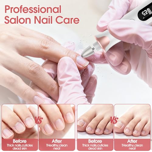 Haootadiy Electric Nail Drill File, Cordless Electric Nail Filer Buffer with Nail Drill Bits Sanding Bands Professional Manicure Pedicure Set for Nail Grind Trim Polish, for Women & Men