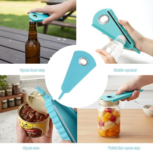 Mutil Jar Opener Can Opener Bottle Opener and Lid Opener for Weak Hands, Seniors with Arthritis and Low Strength (2)-Blue) 2)-Blue