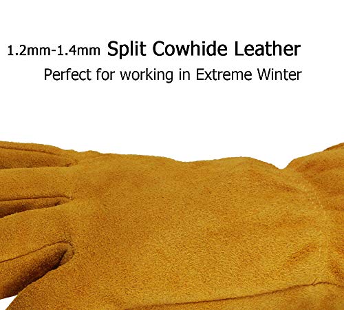 OZERO Winter Work Gloves for Men and Women, Insulated Leather, Gold, Medium Gold (Pack of 1)