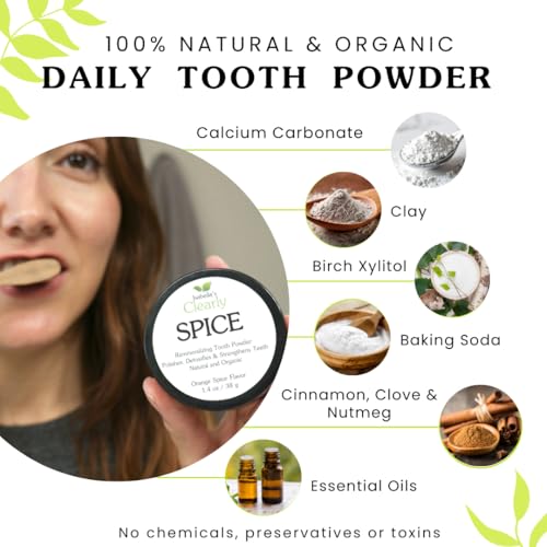 Isabella’s Clearly Spice Remineralizing Tooth Powder | Teeth Whitening Natural Toothpaste Fluoride Free for Adults, Kids, Sensitive Teeth & Gums | Xylitol, Baking Soda, Clay, Calcium, Cinnamon, Clove