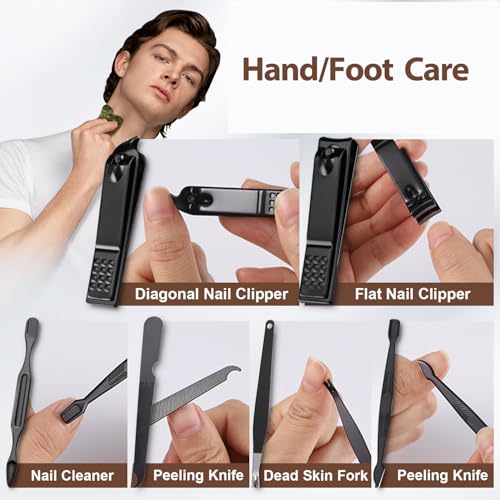 Manicure Set 10 in 1 Mens Gifts Travel Nail Clipper Kit, Christmas Stocking Stuffers for Men and Women, Nail Grooming Kit Birthday Christmas Gifts for Him Her Boys Girls Husband Boyfriend 10-PCS Black Set