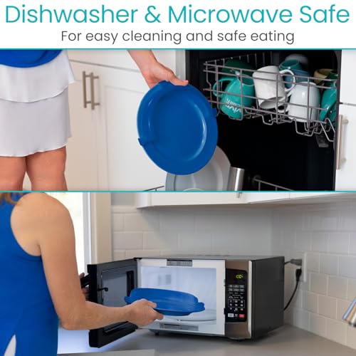 Vive Spill-Proof Scoop Plate, 9" (6 Pack) - Dish with Wall for Disabled, Handicapped, Elderly Adults with Special Needs from Parkinsons, Dementia, Stroke, Tremors with - Non Skid Padded Bottom Blue 1 Count (Pack of 6)