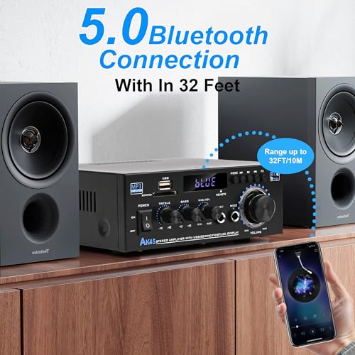 AK45 Bluetooth 5.0 Audio Amplifier 400W 2 Channel Stereo Receiver AK45
