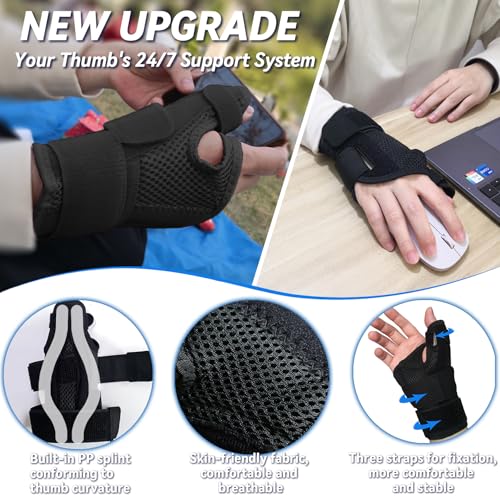 New Updated Thumb Brace for Women and Men, Reversible Trigger Thumb Splint for Day & Night Support, Breathable Thumb Stabilizer for Arthritis, Tendonitis, Sprains Thumb Pain Relief (Black) Black