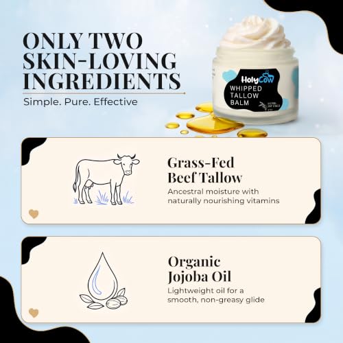 HolyCow Grass Fed Beef Tallow For Skin with Jojoba Oil, 2 Ounce - Unscented 2 Ounce (Pack of 1)
