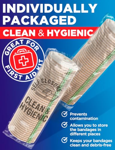 Premium Elastic Bandage Wrap - 6” (2pk) - Self-Closing Compression Bandage 2 Pack Elastic 6in