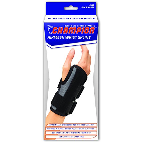 Champion Wrist Splint, Universal Fit, Maximum Support, Airmesh Fabric, Black, Medium (Left Hand) Medium (Left Hand)