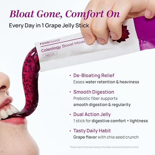 FOODOLOGY Coleology Bowel Movement Jelly, Grape & Prune, 10 Sticks PDRN, Biotin & Hyaluronic Acid, Vitamin for Skin Glow, Hair & Nail Support, Korean Jelly Collagen Sticks 10 Count (Pack of 3)
