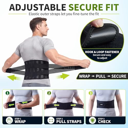 CAMBIVO Back Brace with 9-Stay Adjustable Lumbar Support Belt, BS10 Black Large