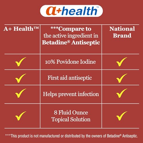 A+Health Povidone Iodine 10% First Aid Antiseptic Topical Solution 8 Fl oz 8 Fl Oz (Pack of 1)