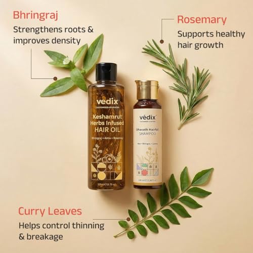 Vedix Keshamrut Hair Care Combo With Keshamrut Herbs Infused Hair Oil and Davath Hairfall Shampoo (100 ml + 200 ml)