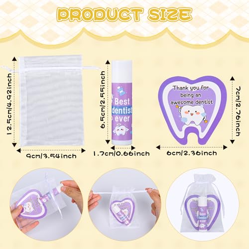 24 Pcs Dentist Gifts Include Lip Balm Thank You Tag Organza Bag Dental Gift for Dental Hygienist Dental Assistant Nurse Suitable Birthday Christmas Thanksgiving Gifts 24
