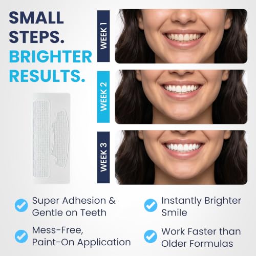 Pro White Teeth Whitening Strips - Peroxide Free Pap-X Formula, Fresh Mint Flavor, 14 Strips / 7 Treatments, Vegan Certified - Enamel Safe Teeth Whitening Strips for Brighter Smile - Pack of 1 1 Count (Pack of 14)