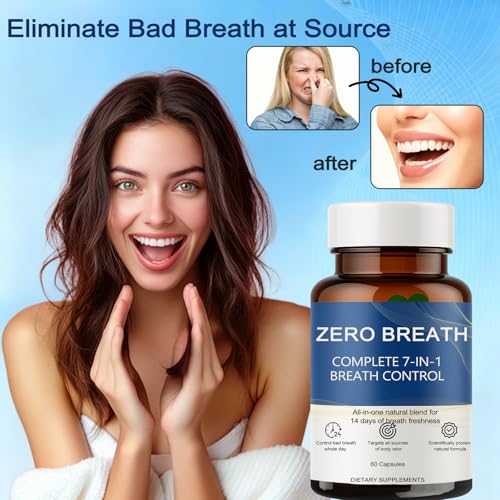 Zero Breath Bad Breath Capsules, 7-in-1 Body Deodorizing Supplement, with Chlorophyllin, Mint Extract, Probiotic Blend, Oral Freshness in 14 Days 1