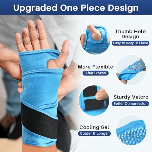 Wrist Ice Pack Wrap for Carpal Tunnel, Gel Ice Packs for Injuries Reusable Blue