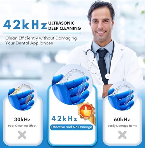 Ultrasonic Retainer Cleaner Machine – 42kHz Premium Quality Dental Cleaner for Dentures, Retainers, Jewelry, and More – 180ML Tank, Dual Modes, Digital Timer, Portable (Black) Black