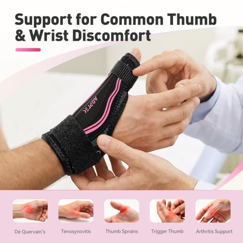 AGPTEK Thumb Brace, Thumb Spica Splint for De Quervain's & Trigger Thumb Pink Medium