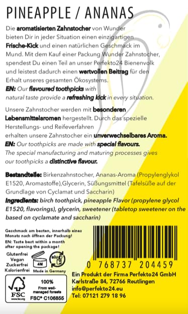 Wonder Toothpick - Flavoured toothpicks - Stop Nail Biting - Fresh Breath with Flavoured toothpicks - Teeth Cleaning to go - Sugar-Free, Vegan Pineapple - Ananas - BeesActive Australia