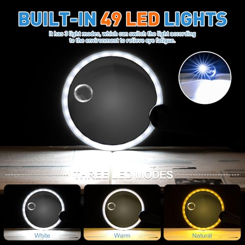 30X 40X 60X Rechargeable Magnifying Glass with Light, Large 5.2-Inch Black 30X 40X 60X