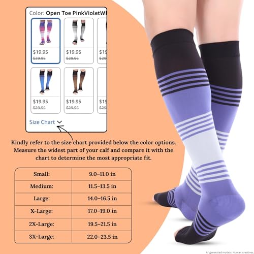 Doc Miller Open Toe Compression Socks 20-30 mmHg for Women & Men, 1 Pair Medium Open Toe PinkPinkWhite
