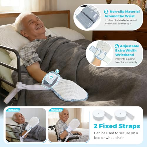 Dementia Restraint Gloves-2Pcs with Warm Pattern,Restraints Control Mitts,Safety Hand Gloves for Elderly/Dementia Patients,Anti Scratch Gloves to Prevent Scratching Harm