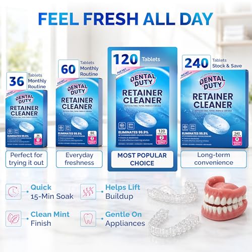 120 units Retainer Cleaner and Denture Cleaning Tablets - Mouthguard cleaner and Denture cleaner tablets Remove Plaque, Odors and Stains from Aligners, Night guard and Removable Dental Appliances 120 Count (Pack of 1)