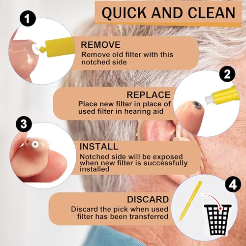 (80-Pcs) Starkey Hear Clear Hearing Aids Wax Guards Filters.Starkey Hearing Aid Supplies Cleaning Kit Accessories,Ear Replacement Parts Cleaning Tool(10 Pack) 10 Packs/80 Filters Yellow