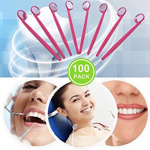 100pcs Disposable Dental Exam Mouth Mirrors Oral Dental Mirror Plastic Dental Instrument (Pink) Pink