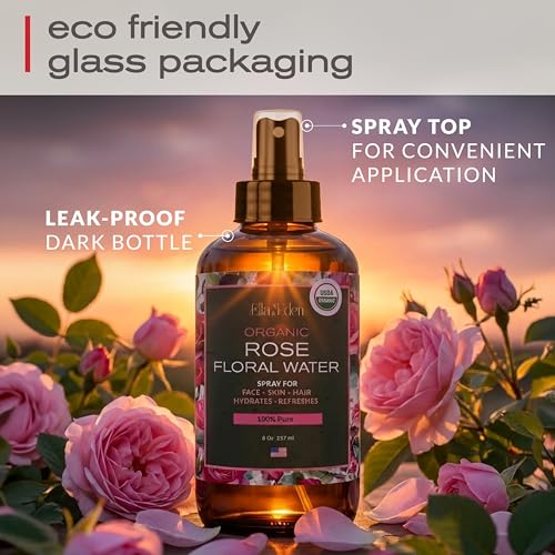 Organic Rose Water Spray for Face & Hair, 100% Pure, Alcohol Free, 8 Oz 8 Fl Oz (Pack of 1)