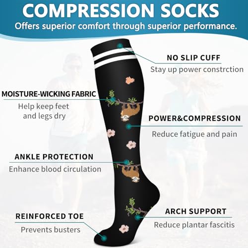 6 Pack Copper Compression Socks for Women and Men Circulation-Best Support for Medical,Running,Nursing,Athletic Large-X-Large D-assorted1-cartoon