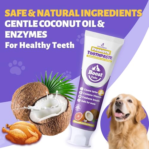 Natural Coconut Oil Dog & Cat Toothpaste for Fresh Breath 3.52oz Premium Dog Oral Care Kit 2.46oz