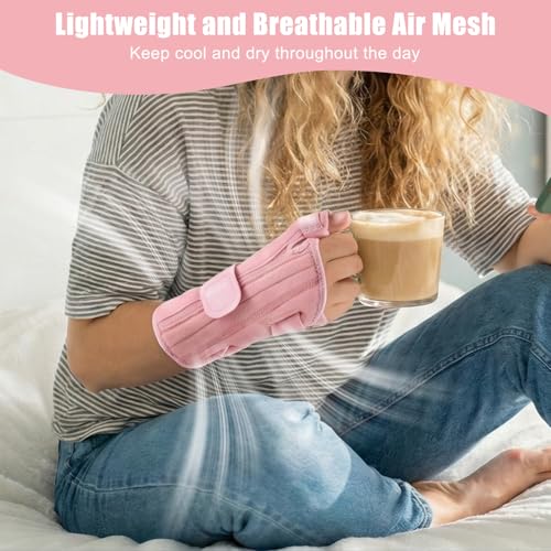 NuCamper Carpal Tunnel Wrist Brace with Thumb Support, Thumb Brace Spica Splint for De Quervains Tenosynovitis, Tendonitis, Trigger Thumb Splint Wrist Support for Men Women - Right Hand,Pink,S/M Pink S/M