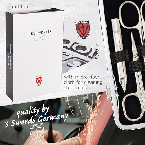 3 Swords Germany - brand quality 7 piece manicure pedicure grooming kit set for professional finger & toe nail care scissors clipper fashion leather case in gift box, Made by 3 Swords Germany (6288) Red